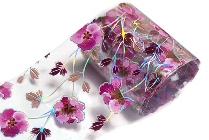 25 - Clear Pink Flowers Foil